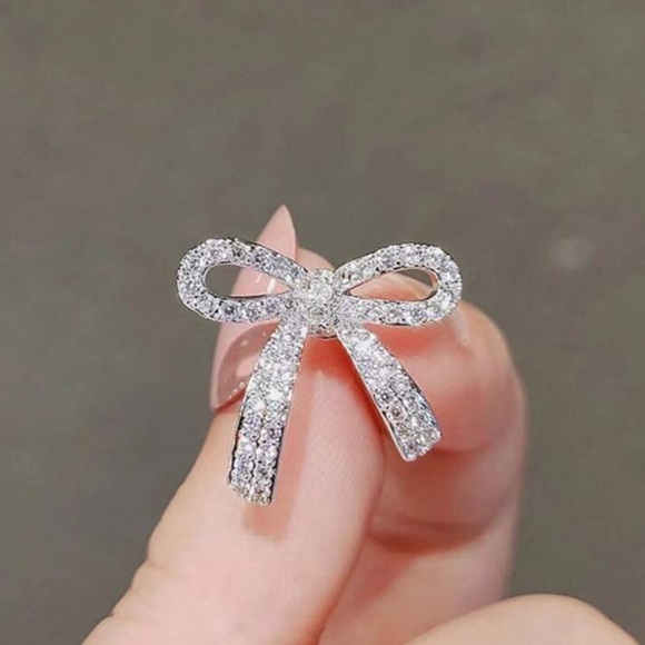 Cubic Zirconia Bow Stud Earrings - Picture 6 of 6